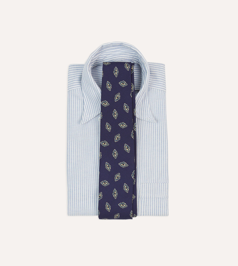 Drake's Navy Diamond Flower Print Silk Self-Tipped Tie outlook
