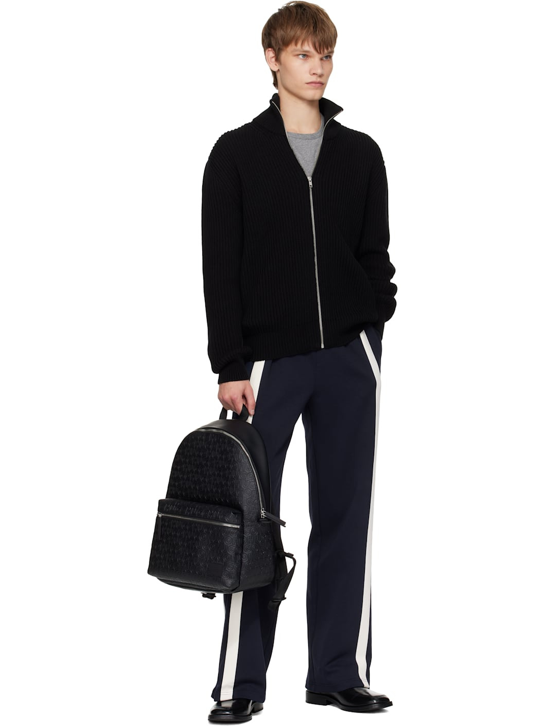 Black Embossed-Logo Faux-Leather Backpack - 4