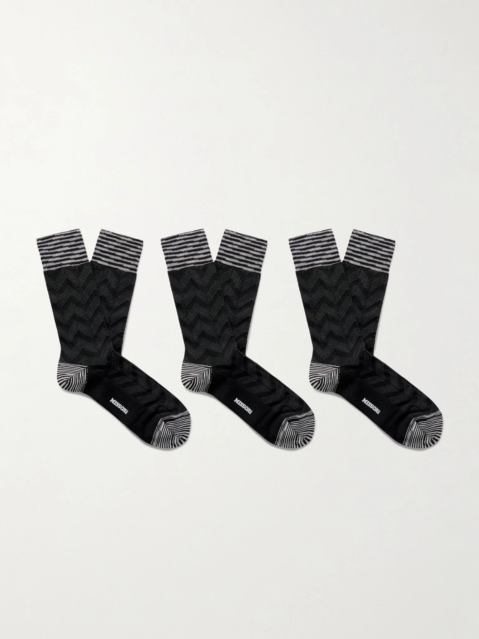 Three-Pack Striped Crochet-Knit Cotton-Blend Socks Black - 1
