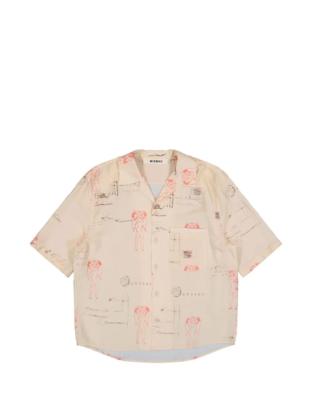 postcard-print bowling-collar shirt - 1