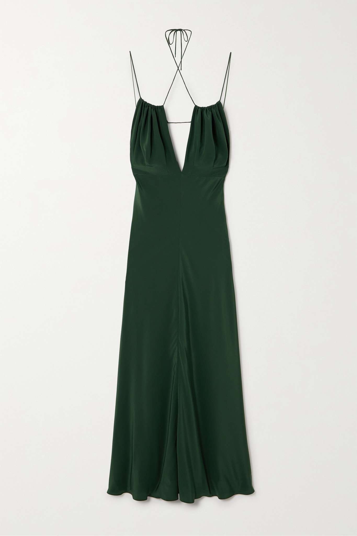 Gathered hammered silk-satin maxi dress - 1