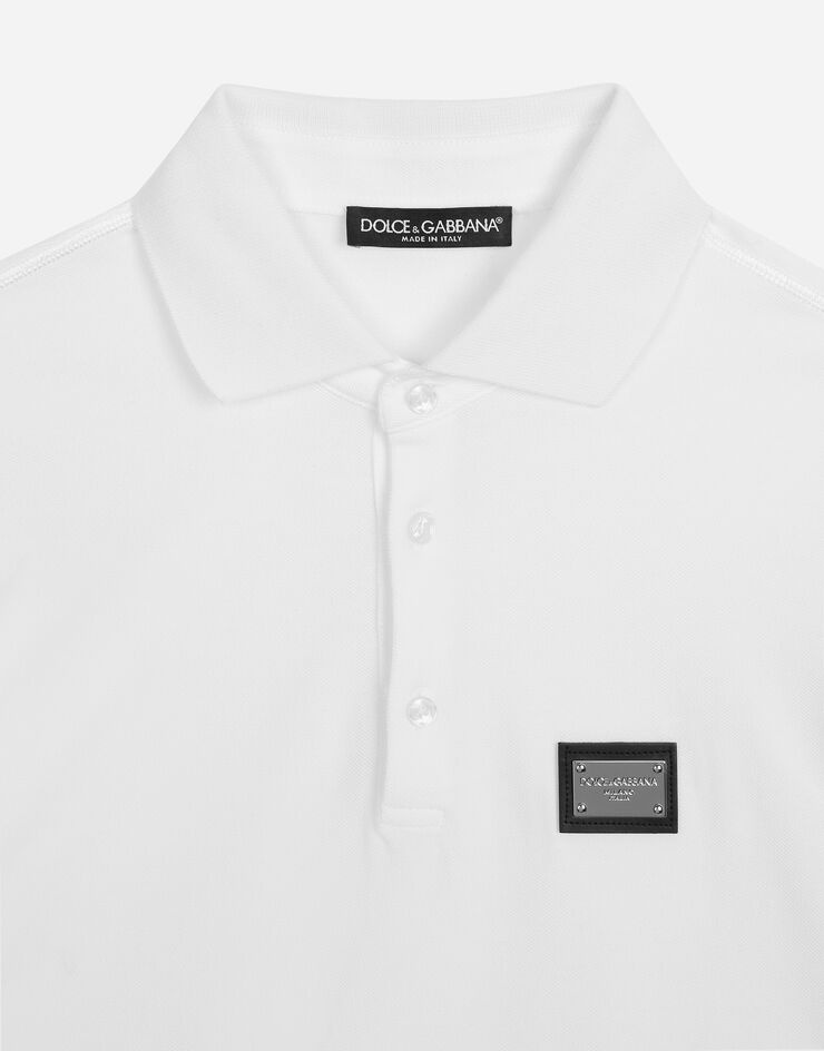 Cotton piqué polo-shirt with branded tag - 3