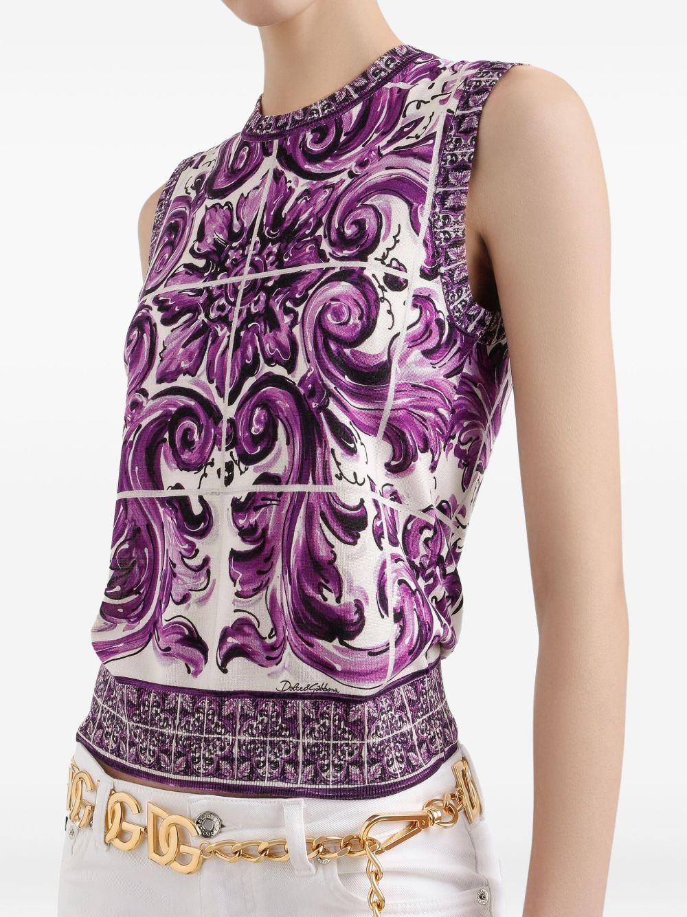 Majolica-print silk top - 3