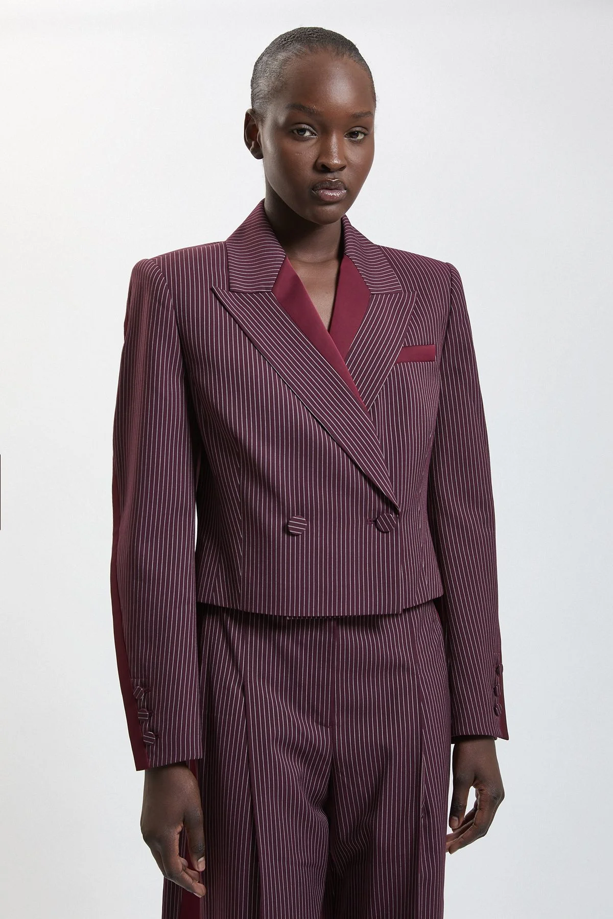 Pinstripe Satin Mix Blazer Jacket - 1