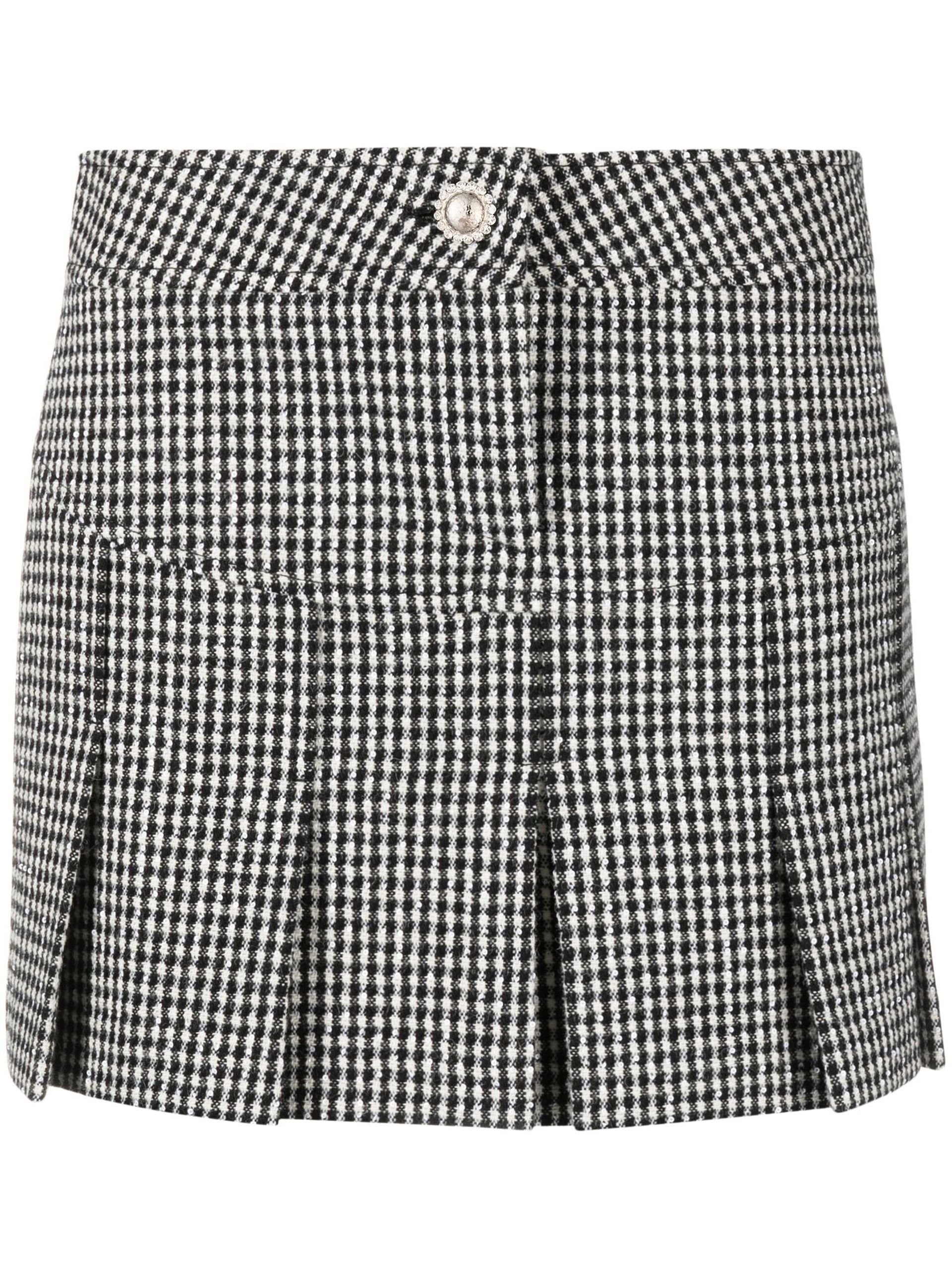 アメリMEDI REVERSIBLE HOUNDSTOOTH SKIRTブラック Alessandra Rich black houndstooth pleated wool mini skirt