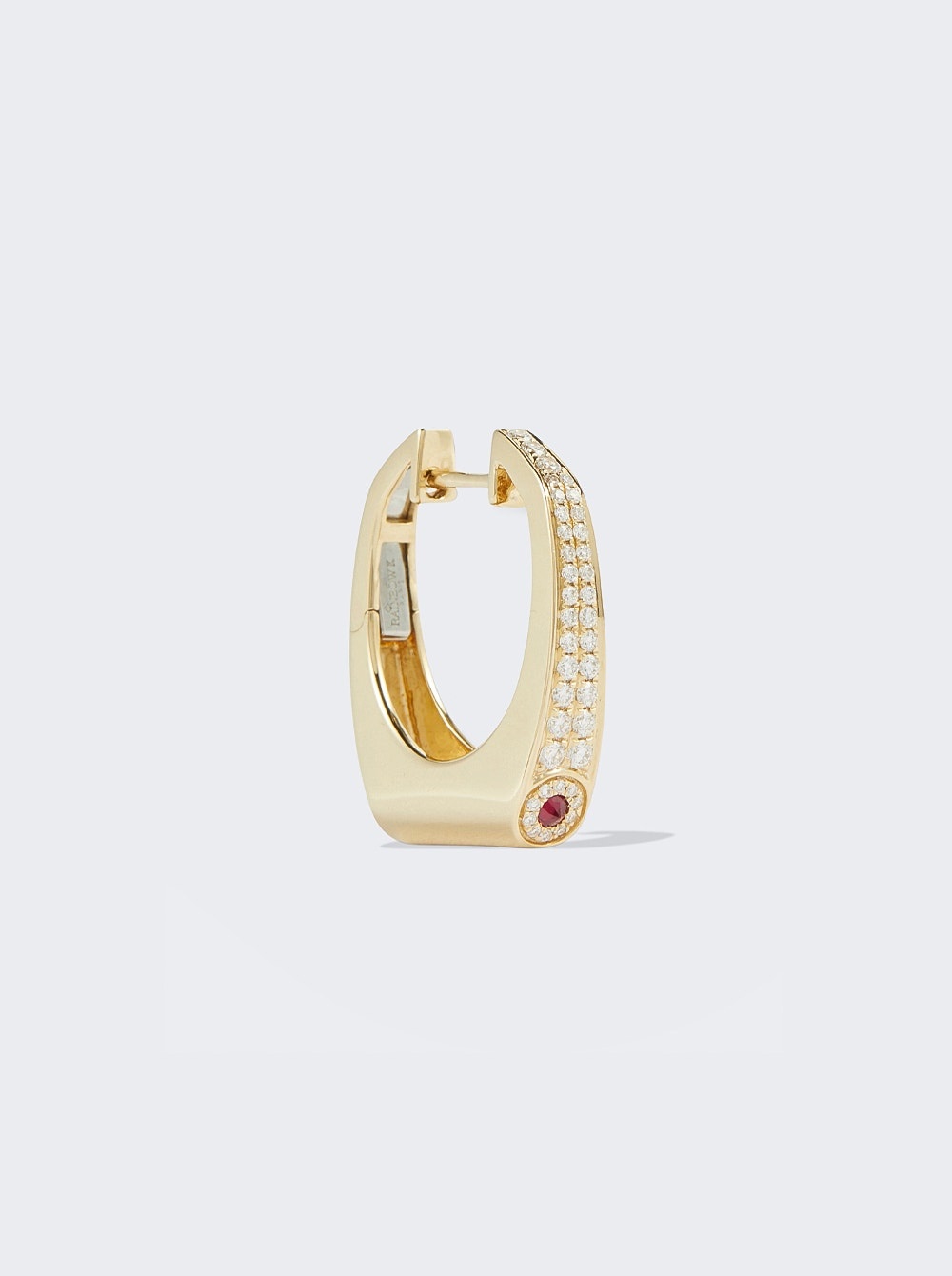 Grace Earring 14k Yellow Gold, White Diamonds, Single Ruby - 2