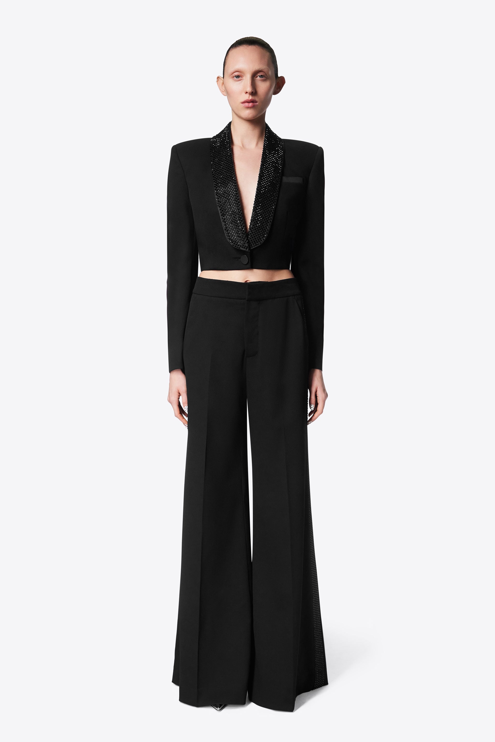 CRYSTAL EMBELLISHED CROPPED BLAZER - 4