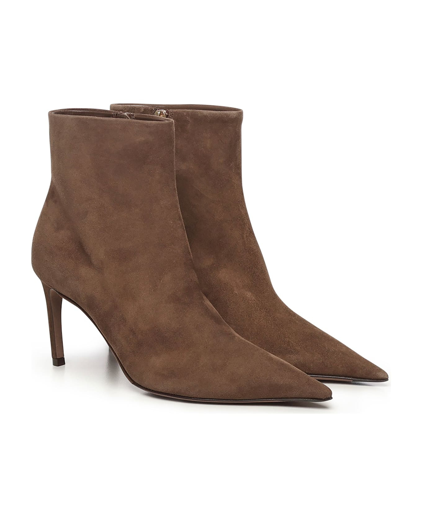 Beige Ankle Boots With Pointed Toe And Metallic Logo In Suede Woman - 2