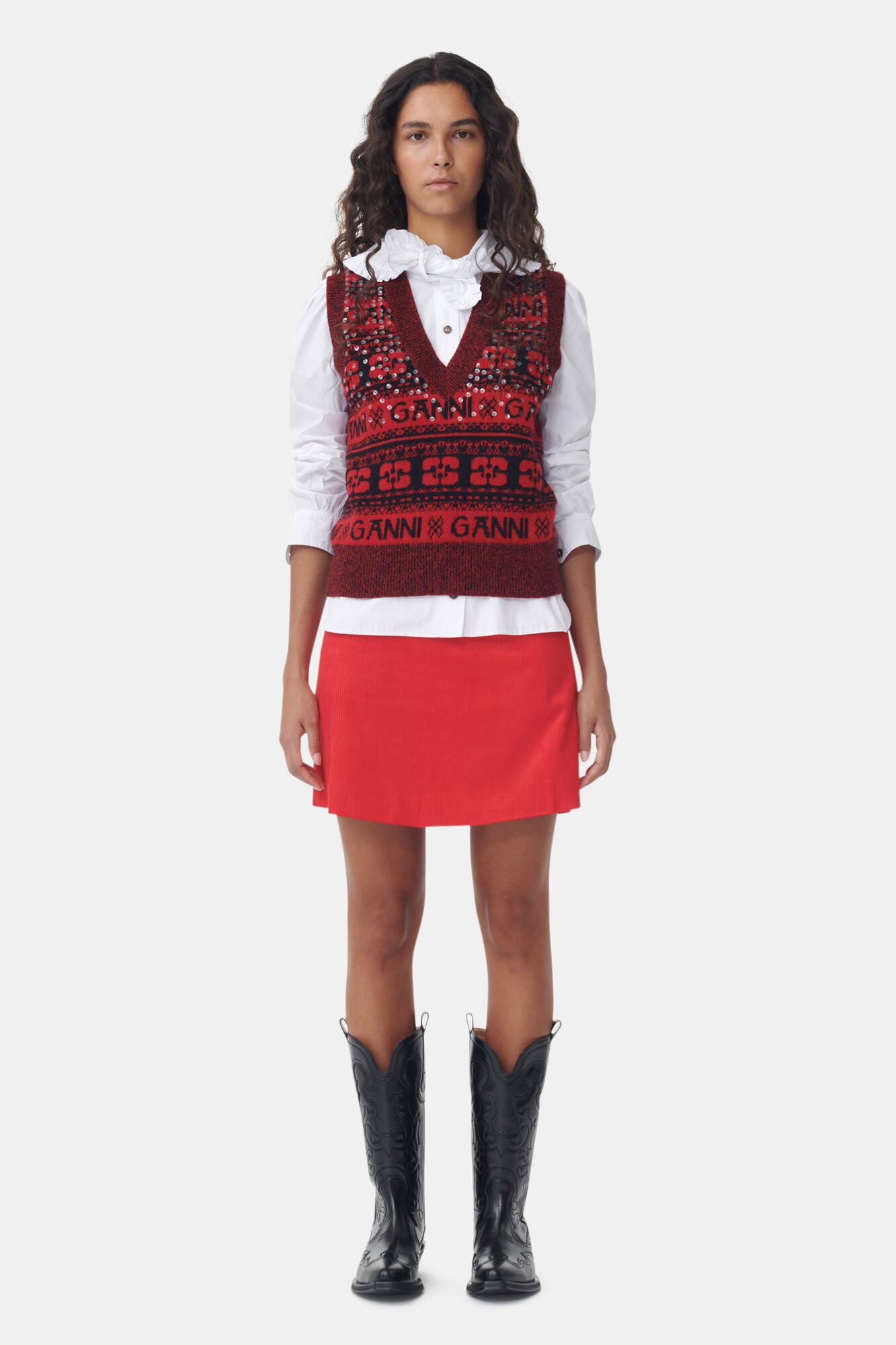 RED SEQUINS LOGO WOOL MIX VEST - 3