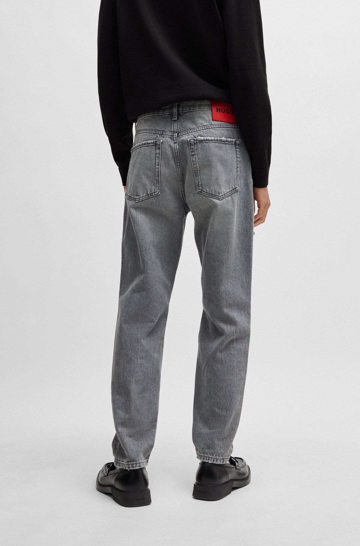 TAPERED-FIT REGULAR-RISE JEANS IN GRAY DENIM - 4
