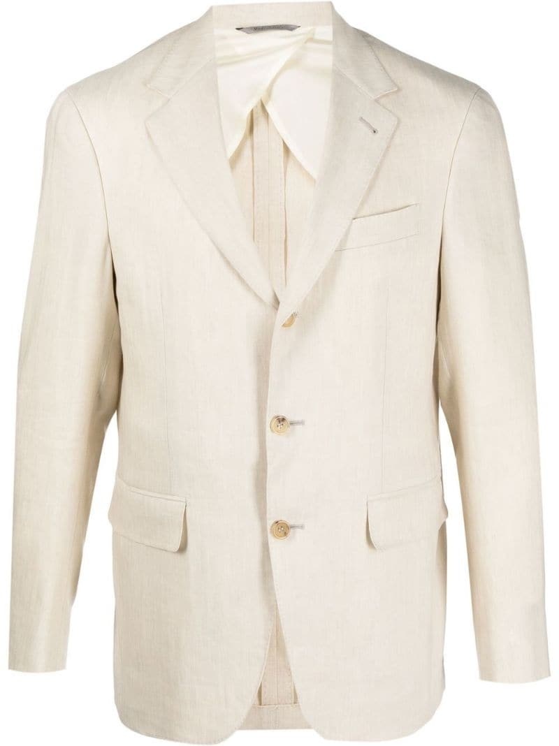 single-breasted wool-linen blazer - 1