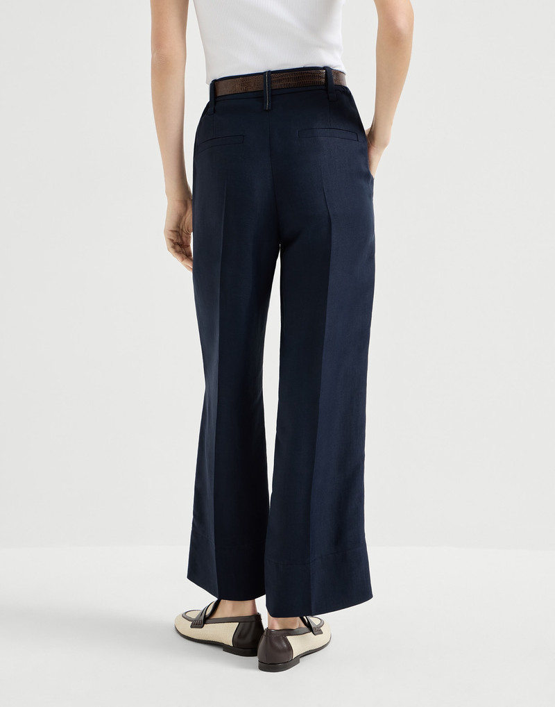 Brunello Cucinelli Viscose and linen fluid twill cigarette trousers with monili outlook