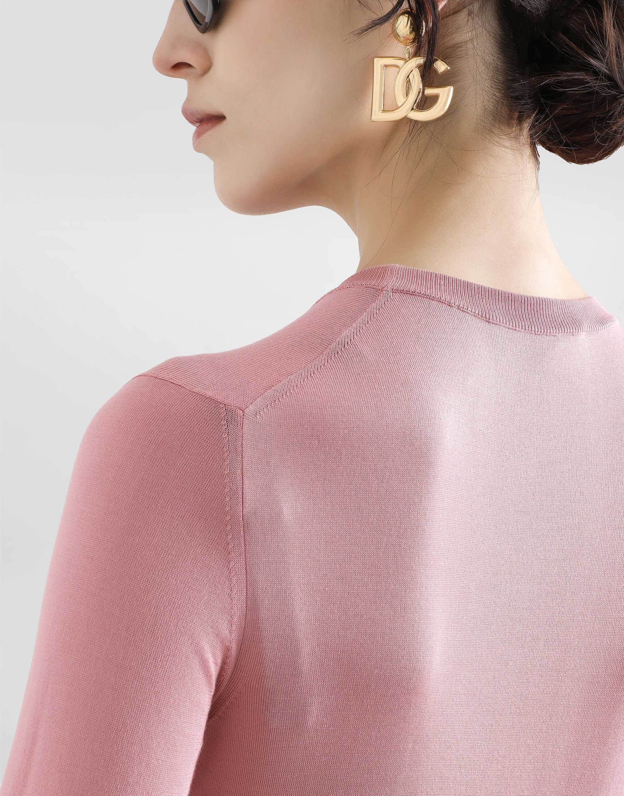 Long-sleeved silk sweater with flower embellishment - 5