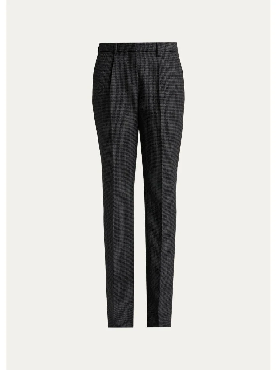 Micro-Houndstooth Wool-Blend Slim-Fit Pants - 1