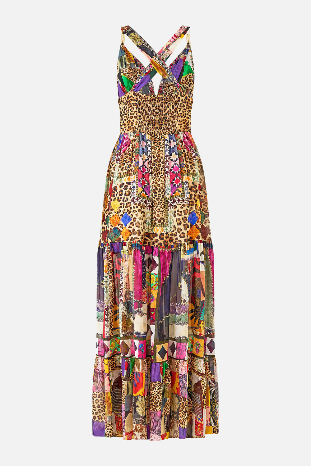 BEAD STRAP GATHERED PANEL DRESS - 8
