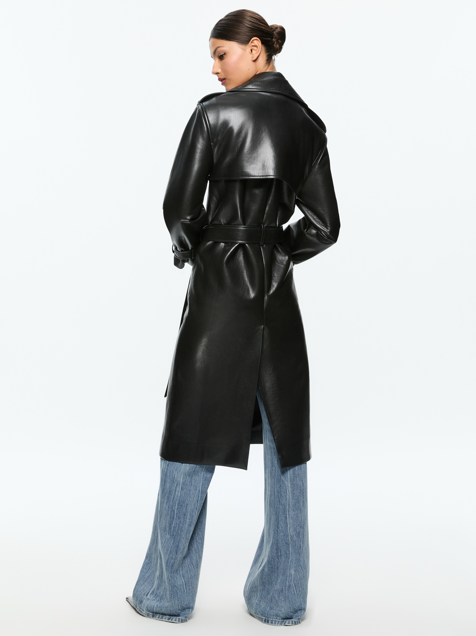 NEVADA VEGAN LEATHER TRENCH COAT - 3
