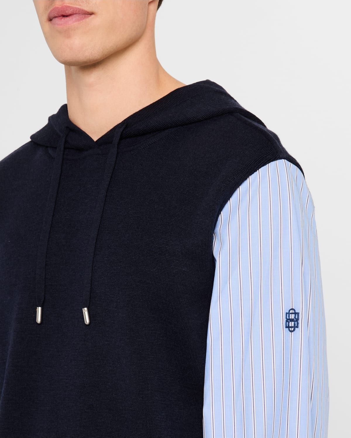Men's Adonis Stripe Poplin and Knit Mix Combo Hoodie - 5