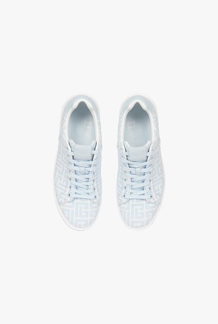 White and pale blue monogram jacquard B-Court sneakers - 4