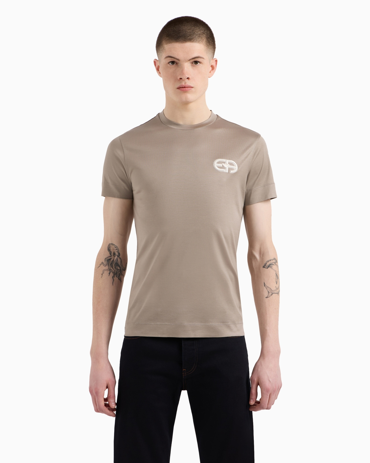 Lyocell-blend jersey T-shirt with ASV EA logo raised embroidery - 4