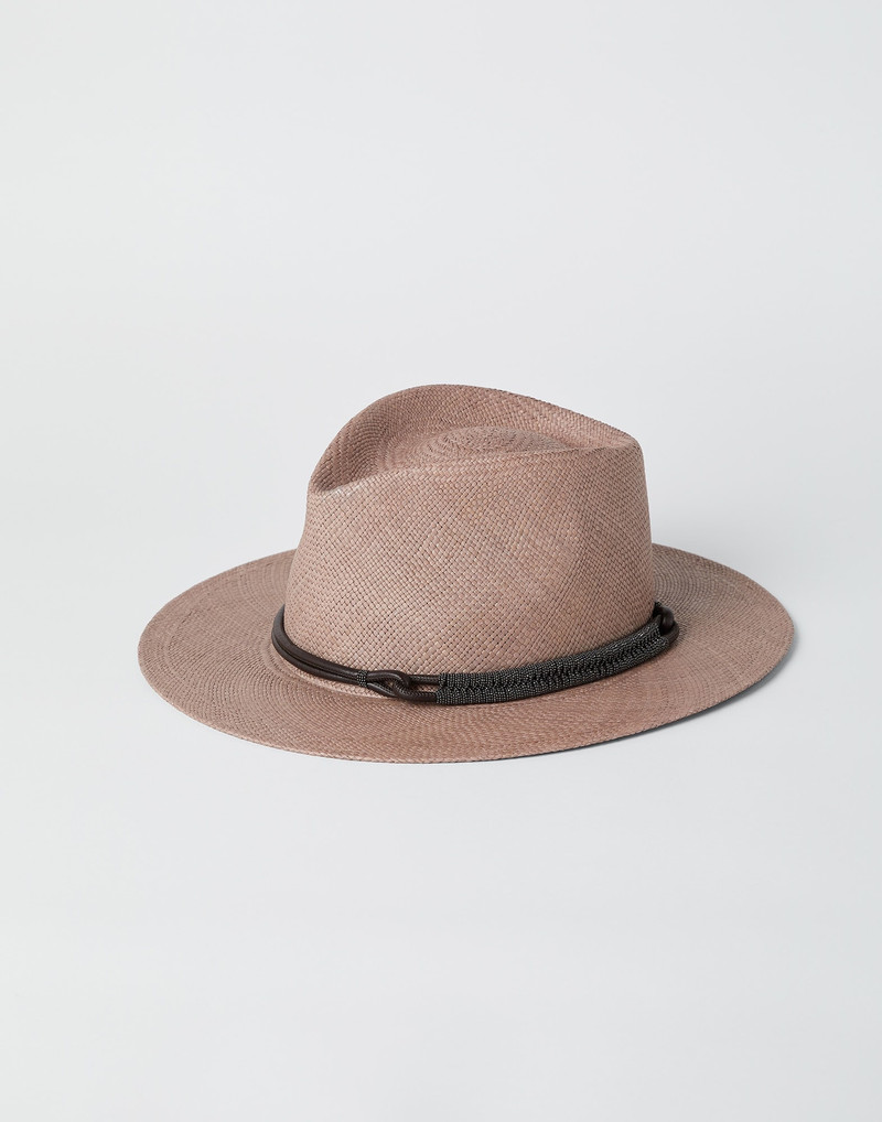 Straw fedora with leather and monili band 1