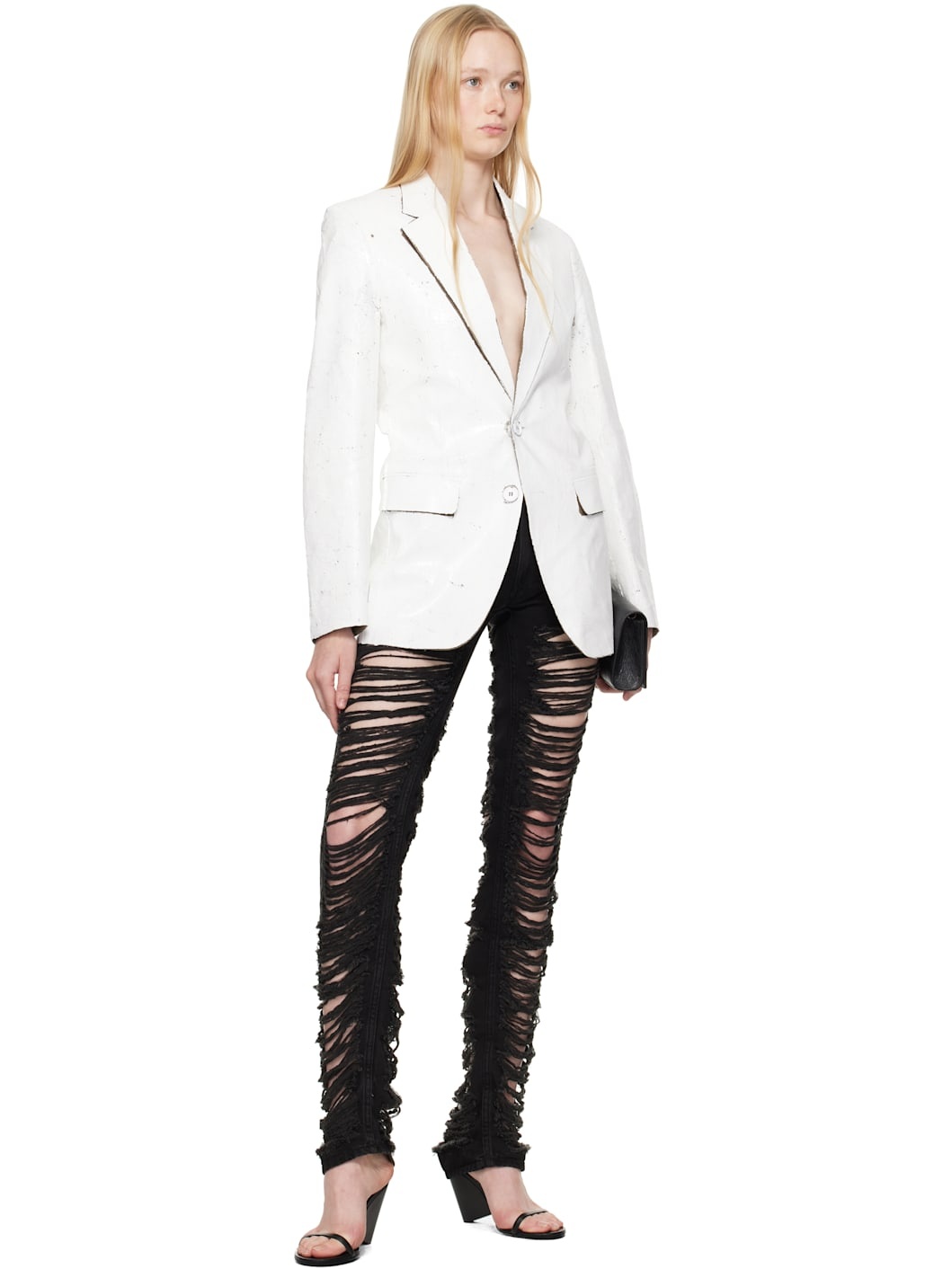 White Hand-Coated Blazer - 4