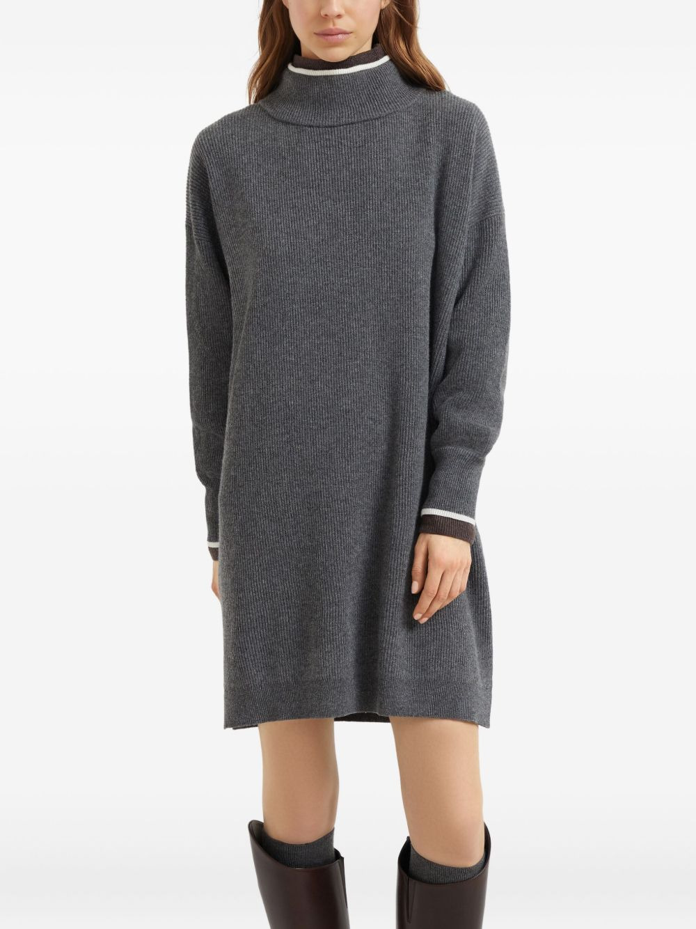 high-neck ribbed-knit mini dress - 4