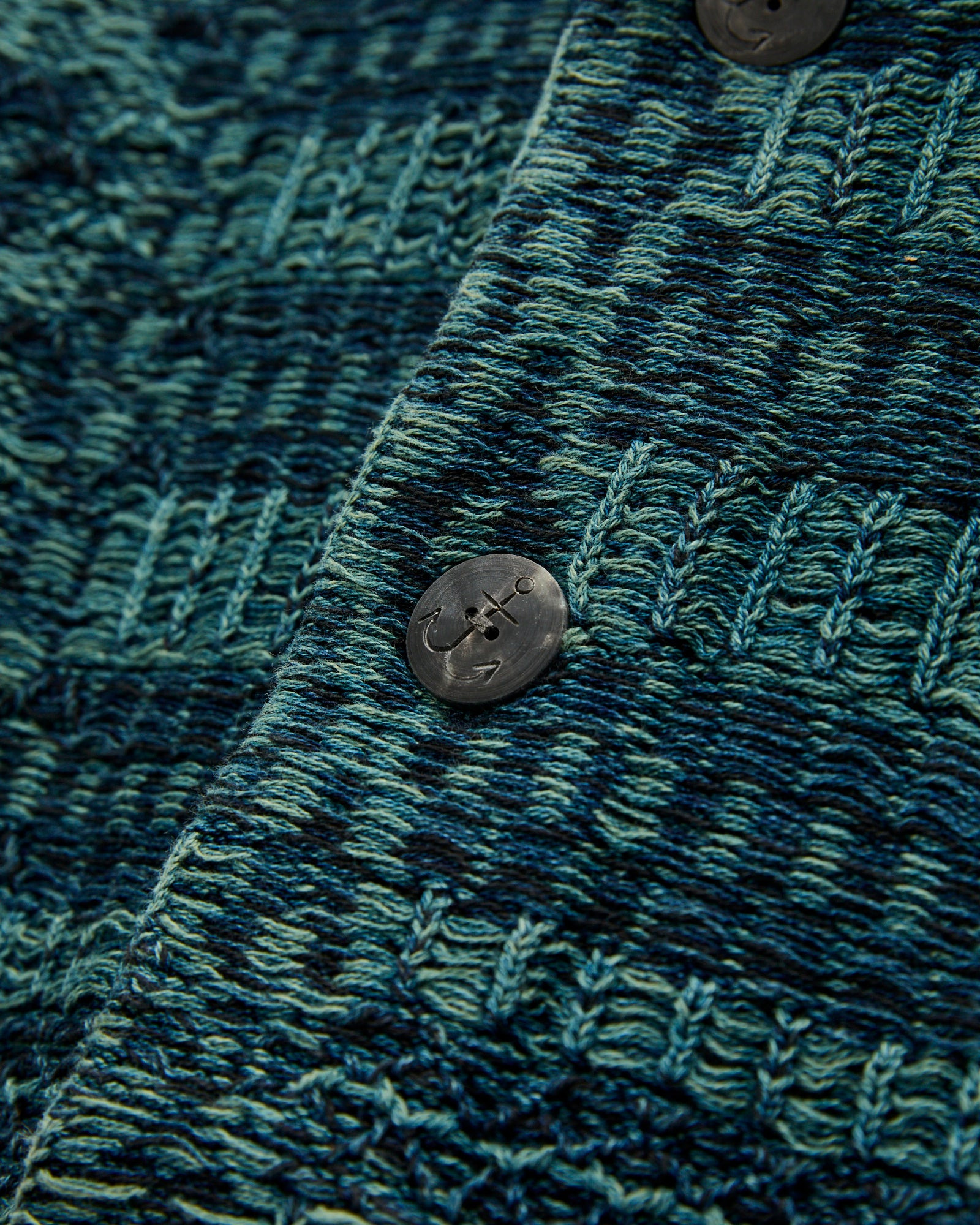 Jacquard-Knit Shawl Collar Cardigan in Indigo - 6