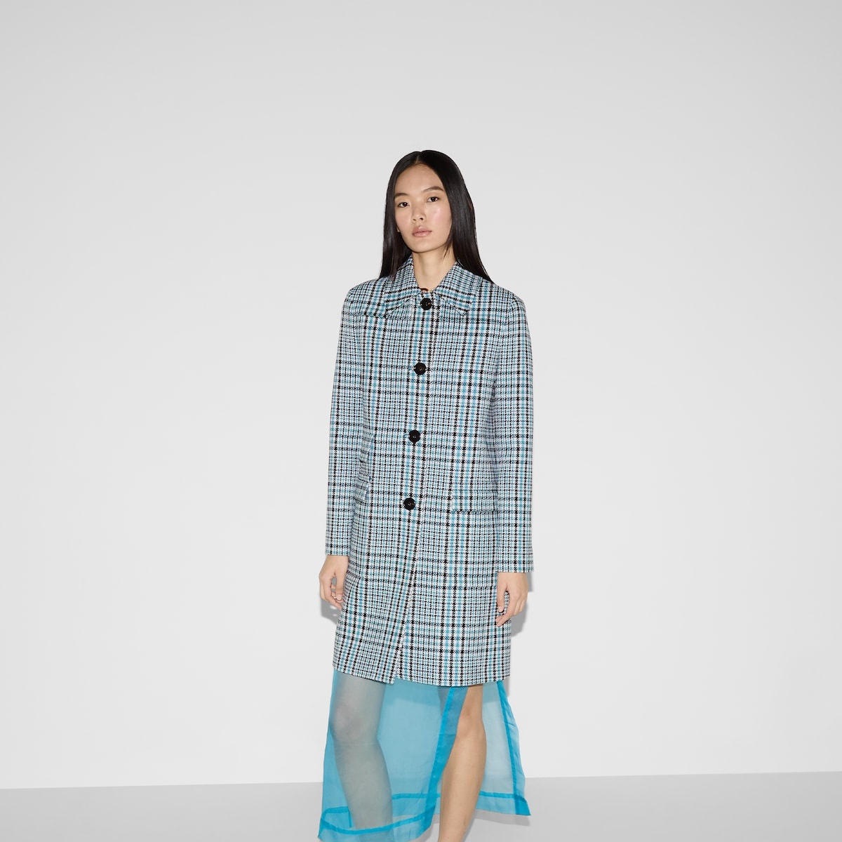 Check wool crêpe coat - 3
