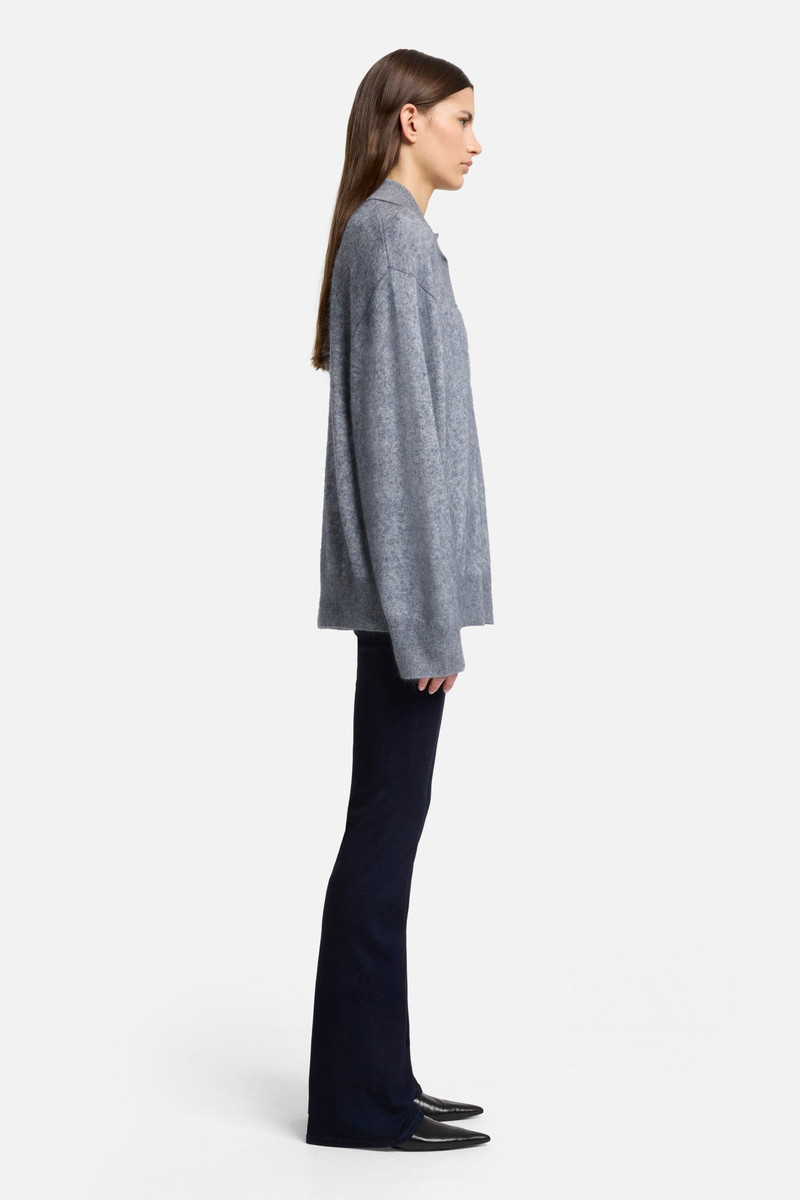 Cashmere Blend Fuzzy Polo Sweater in Grey 6