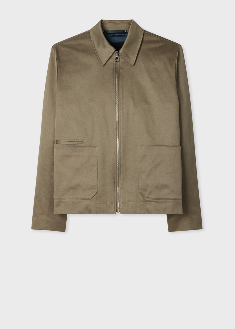 Taupe Stretch-Cotton Zip Jacket 1