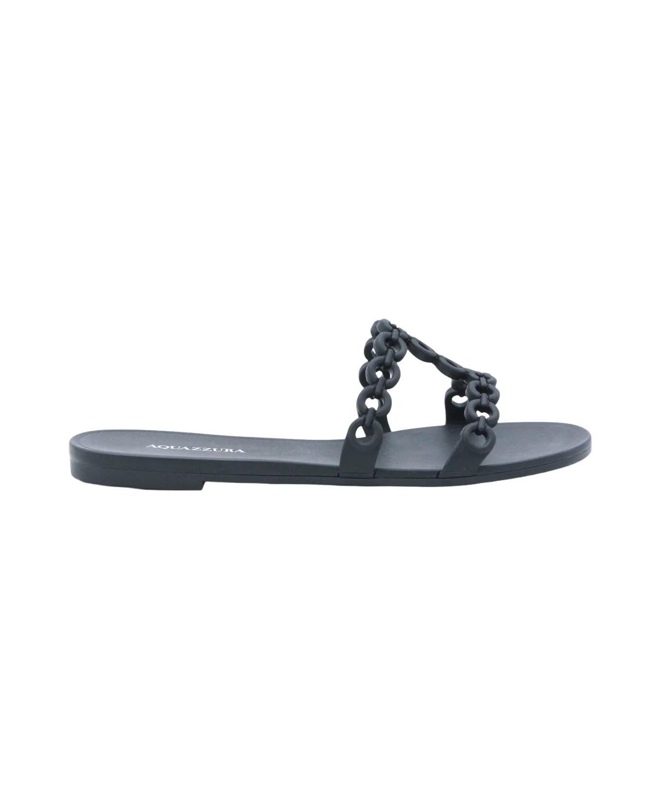Black Leather Infinity Chain Jelly Sandal Flat - 1