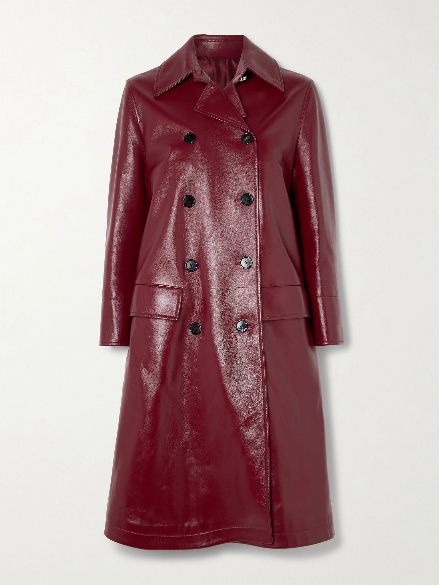 Double-breasted glossed-leather trench coat Burgundy - 1