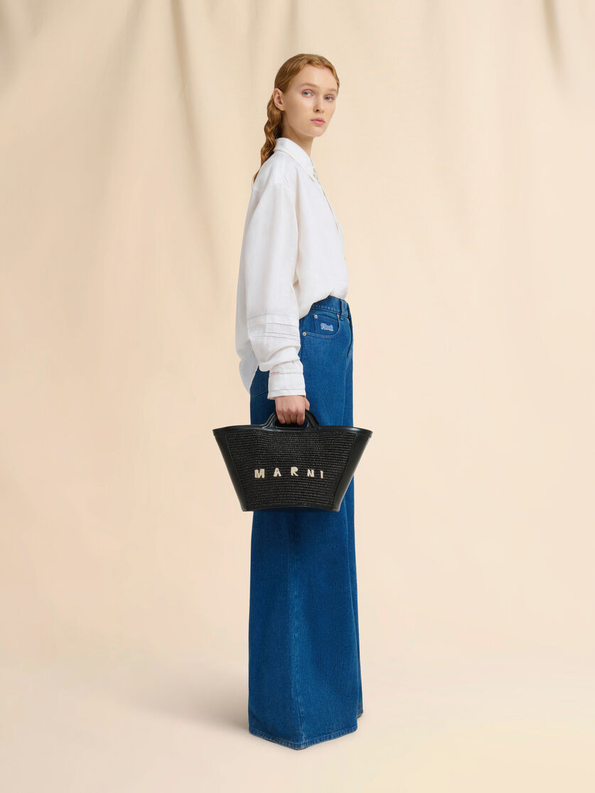 TROPICALIA SMALL BAG IN BLACK LEATHER AND RAFFIA - 2