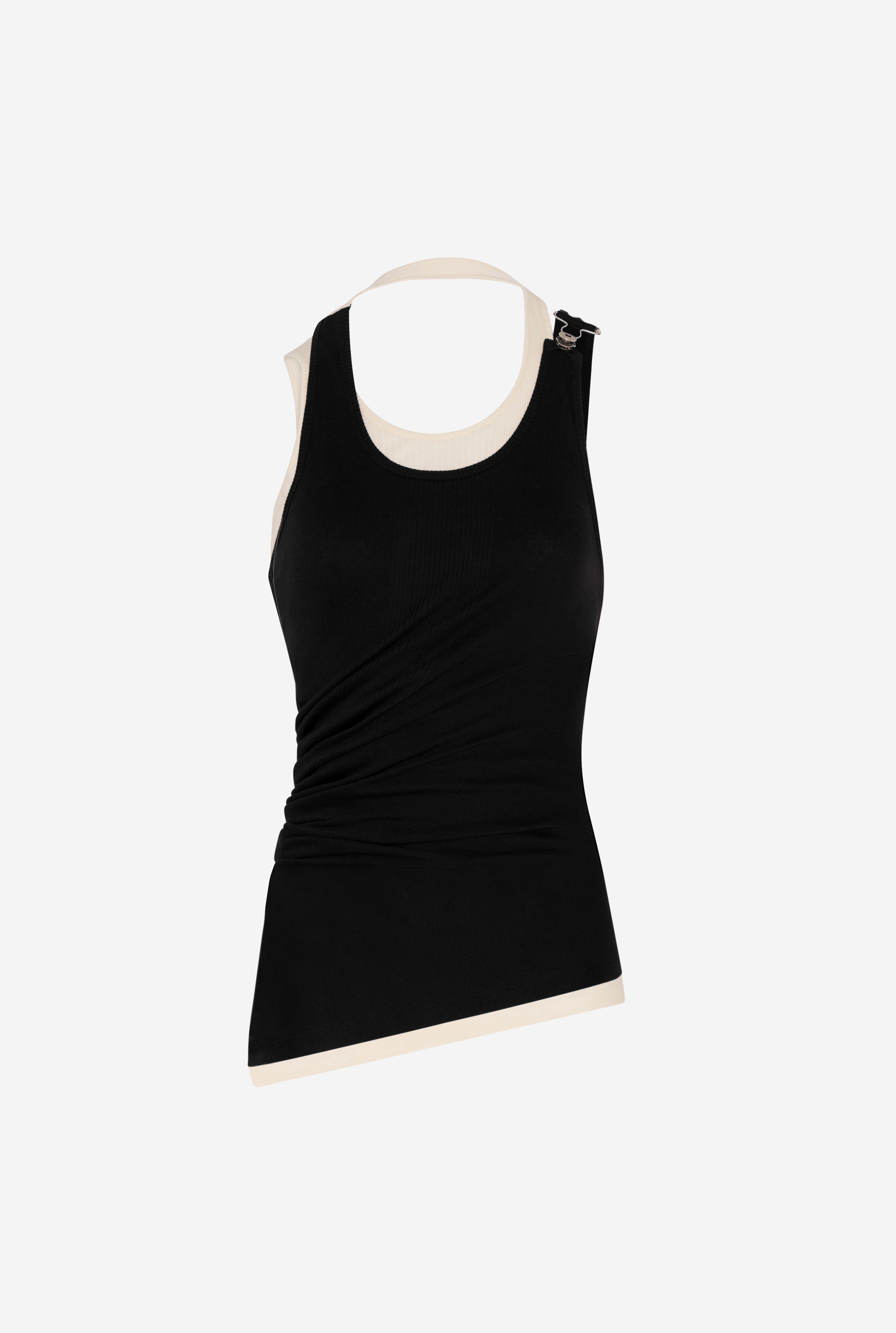 THE BLACK DRAPED DOUBLE TANK TOP - 8