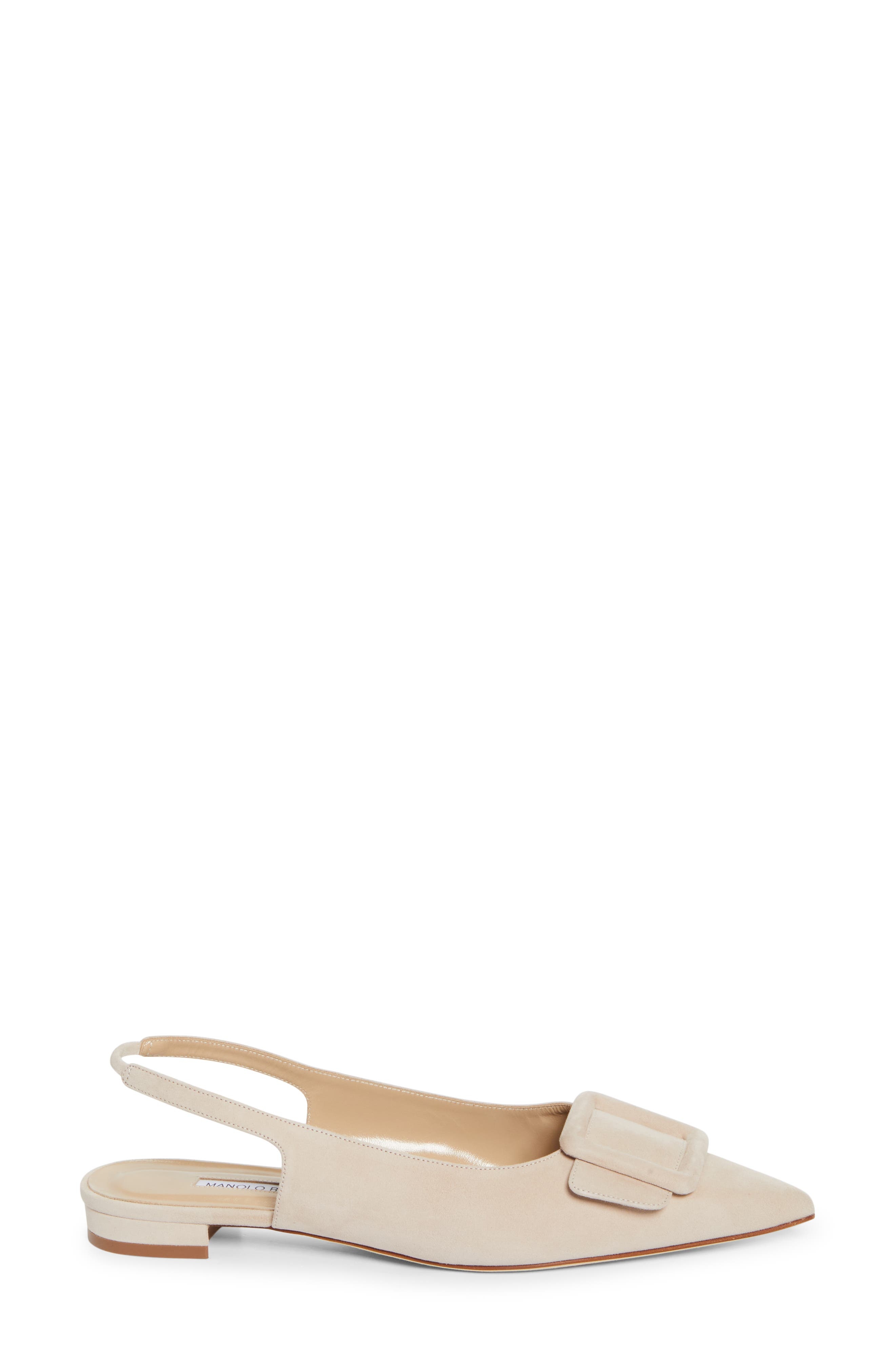 Manolo Blahnik Maylura Buckle Pointed Toe Slingback Flat in Light Beige at Nordstrom - 3