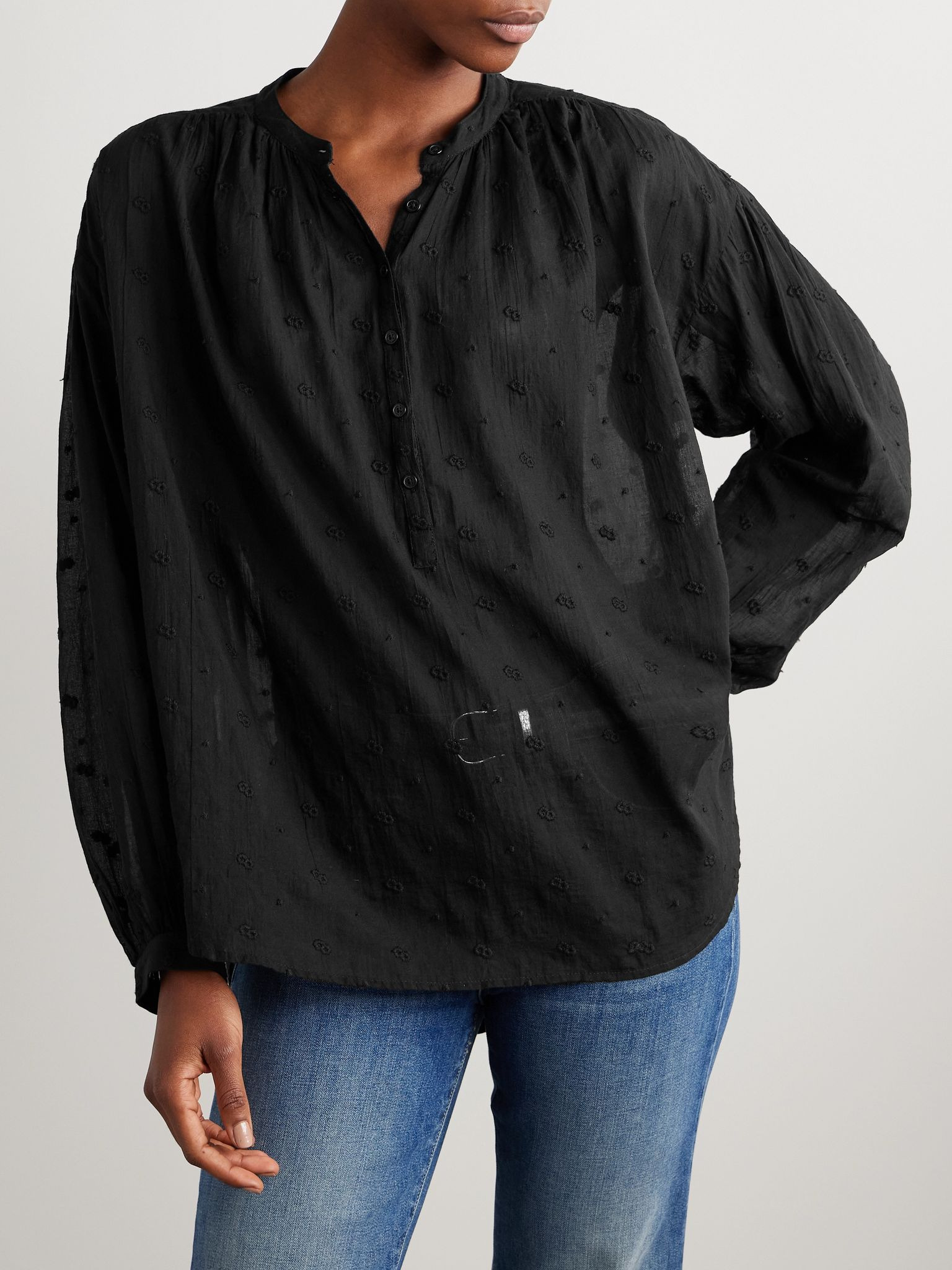 Neville embroidered cotton-voile blouse Black - 3