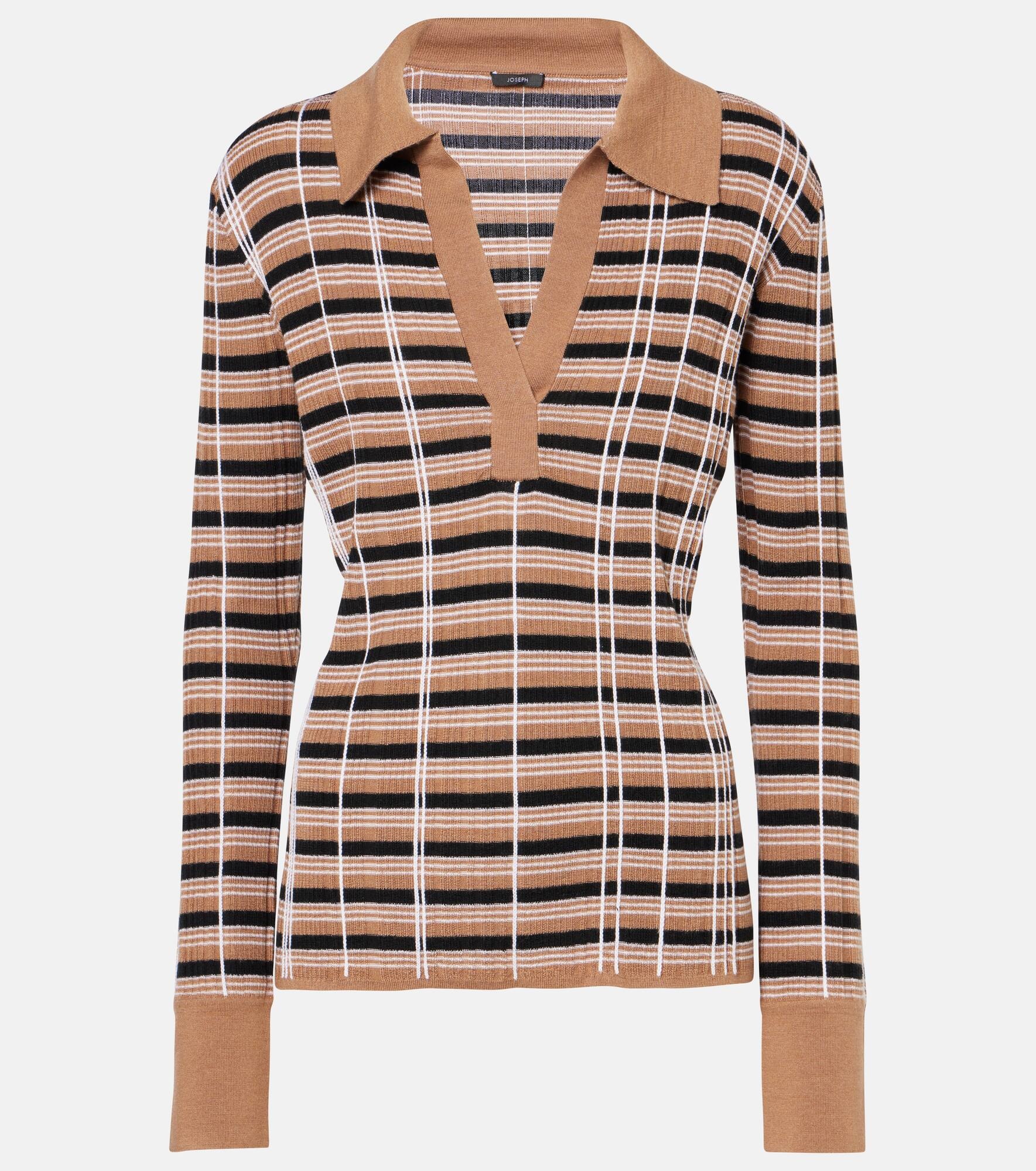 Checked wool and silk polo sweater - 1