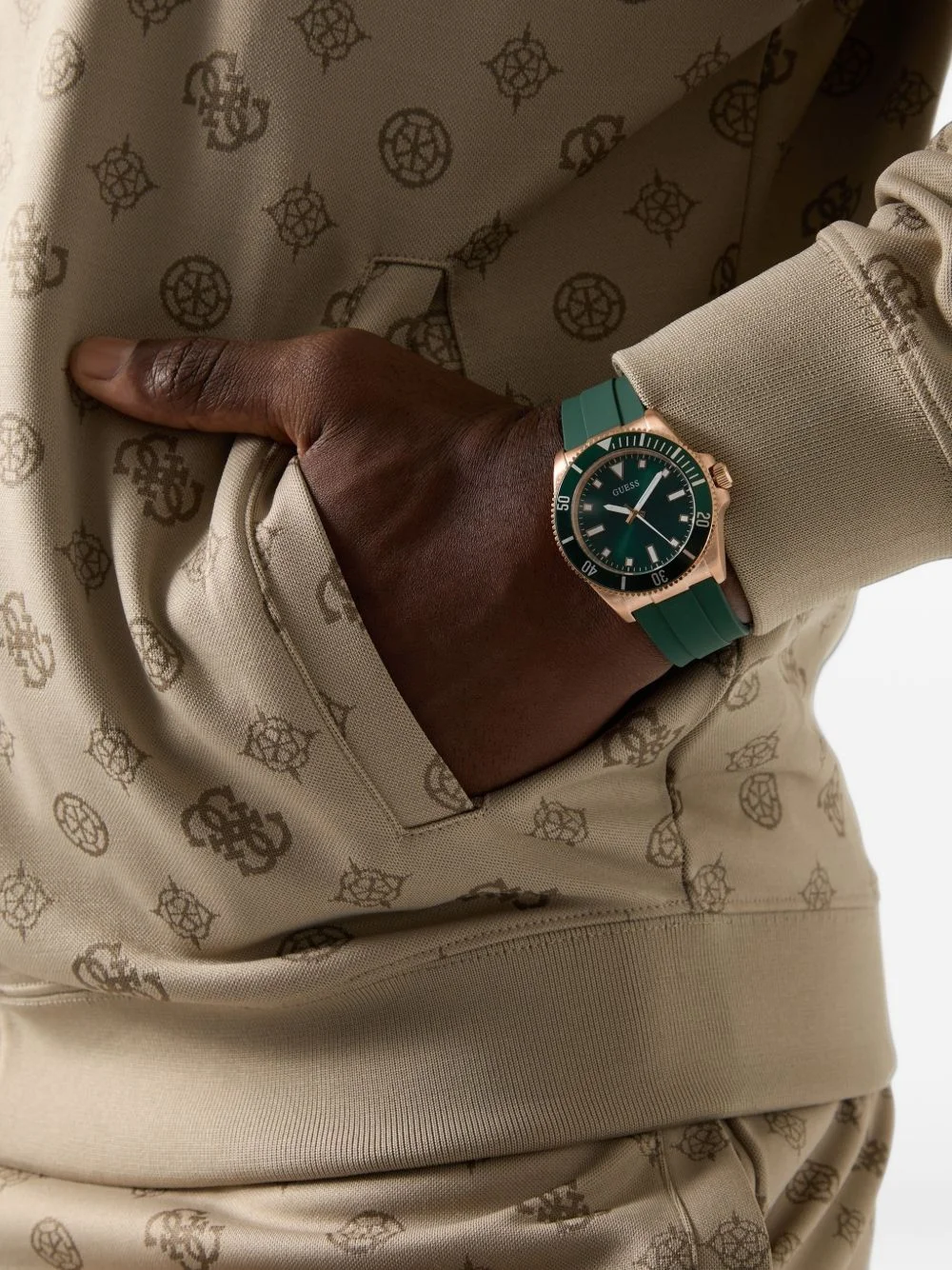 green rose-gold-tone analog watch - 1