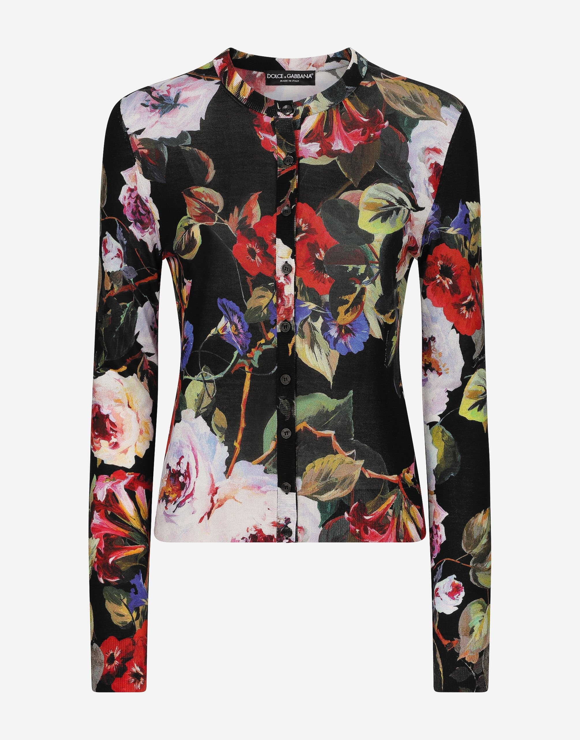 Silk cardigan with rose garden print - 1