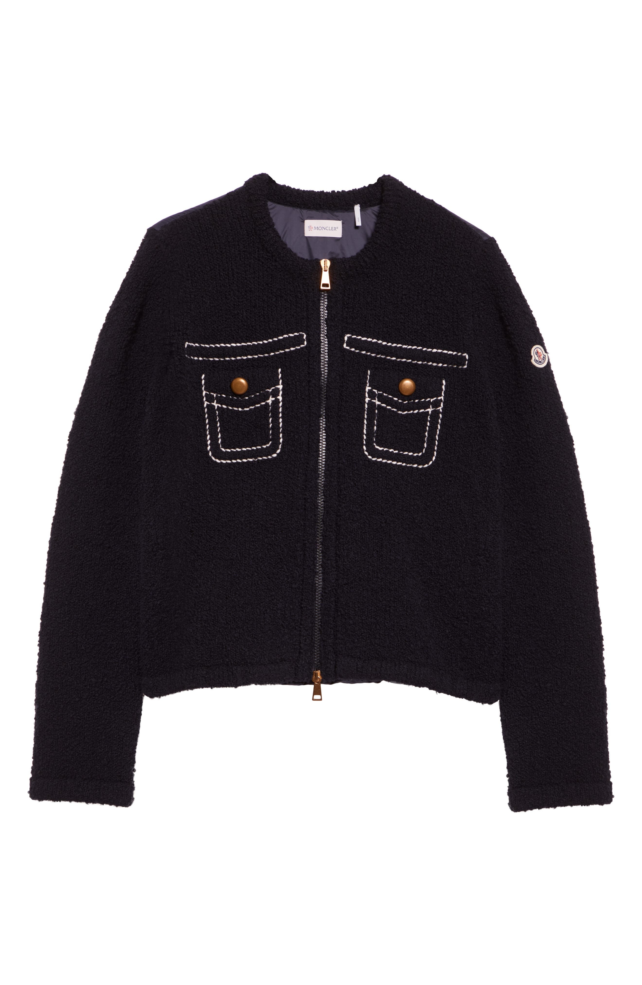 Moncler Trompe l'Oeil Bouclé Knit & Down Cardigan in Navy Blue at Nordstrom - 5