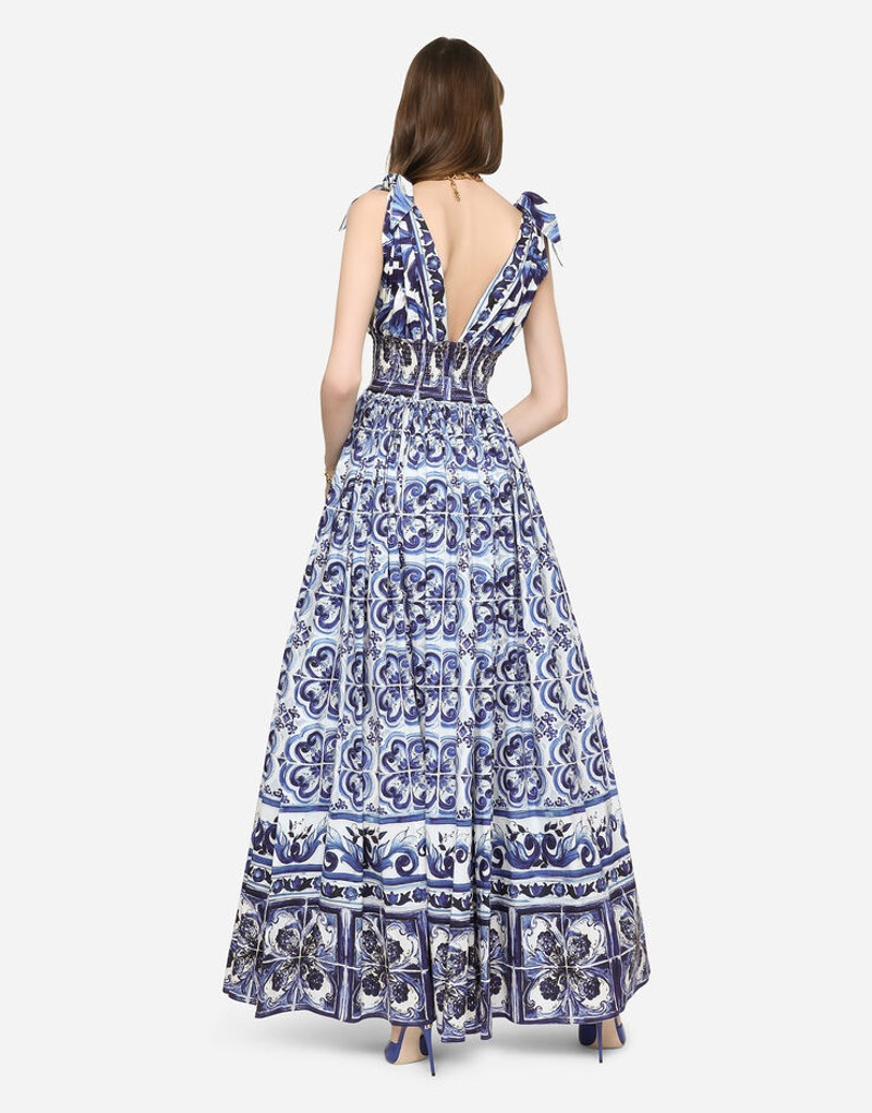 Long majolica-print poplin dress 3