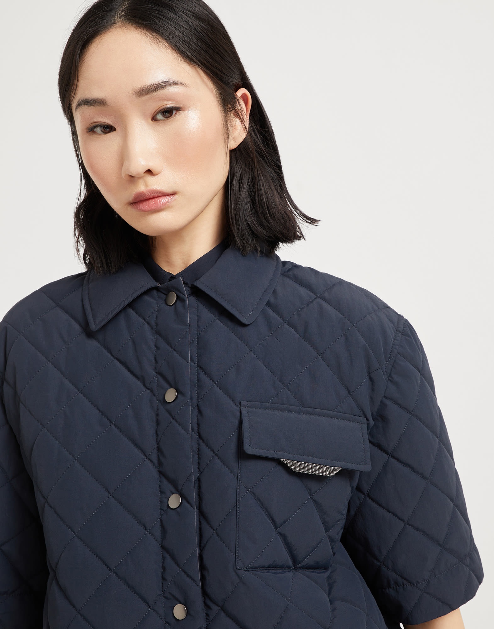 Water-resistant techno cotton short sleeve outerwear jacket with Thermore® padding and shiny flap de - 3