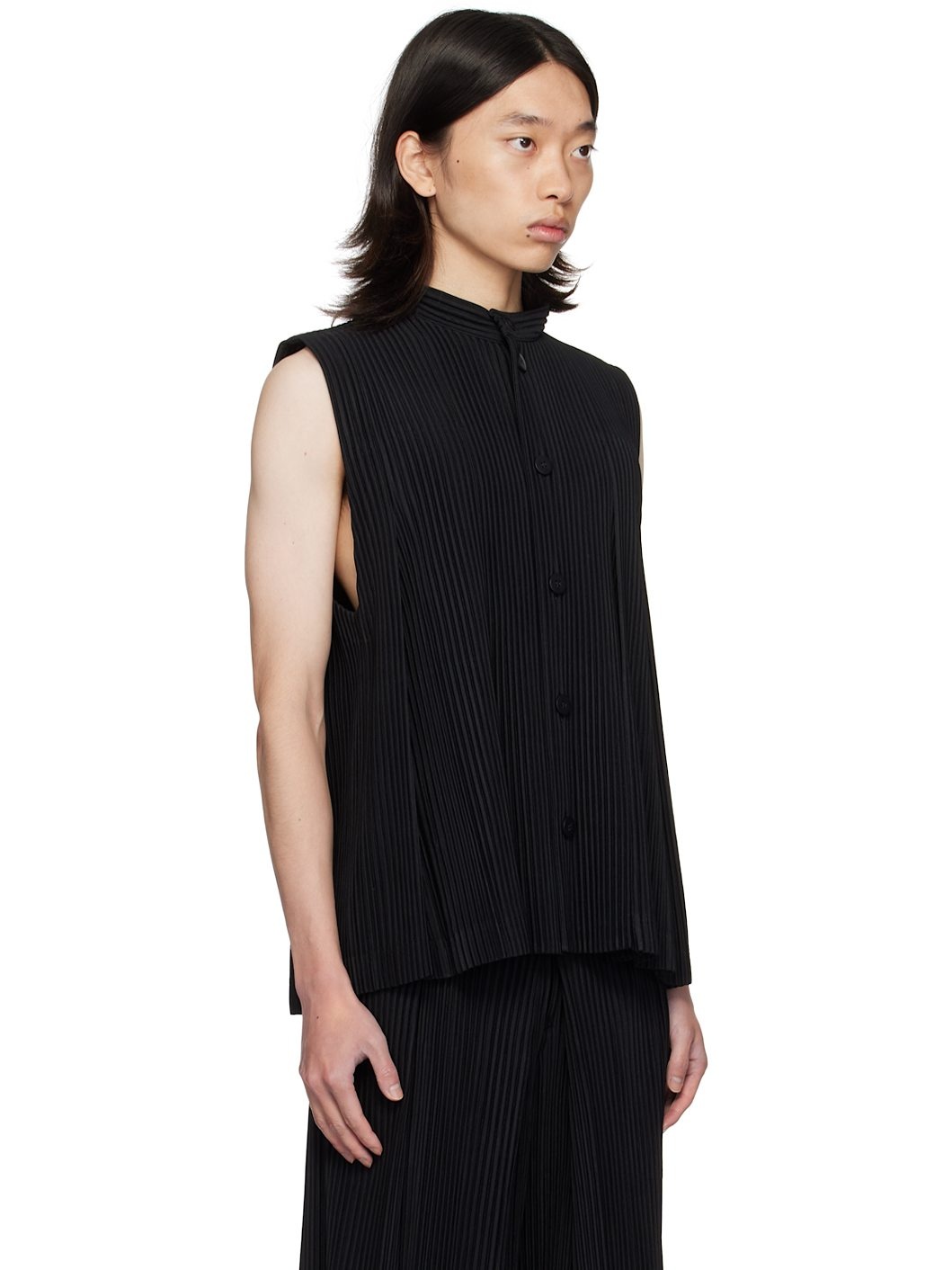 Black Tucked Vest - 2