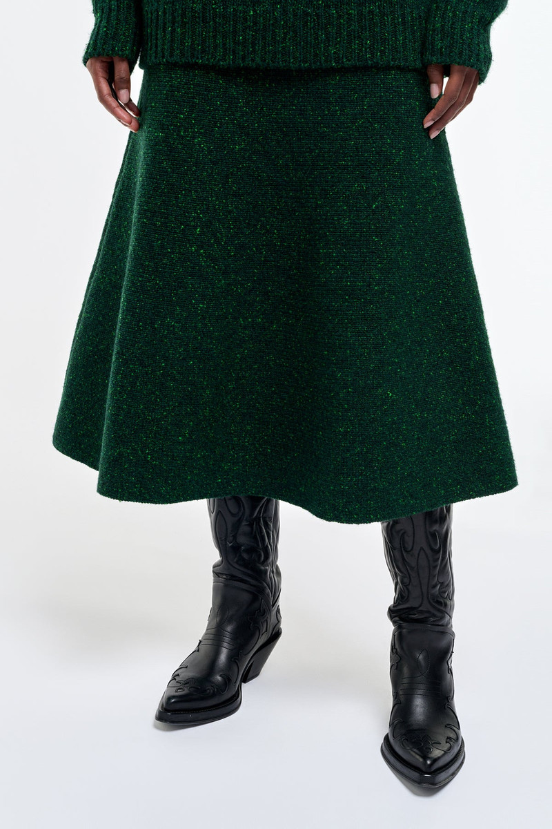 Eden Knit Midi Skirt in English Green Speckled Aran Cashmere 6
