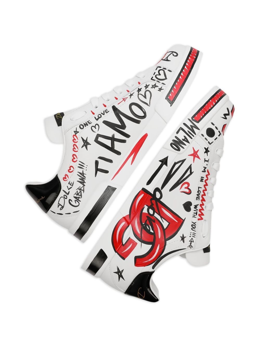 graffiti-print leather sneakers - 5