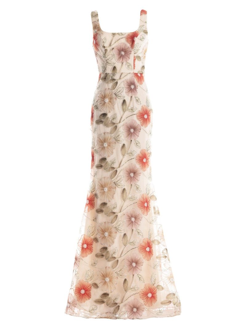 Women's Tyra Embellished Floral Sleeveless Mermaid Gown - Champagne Multi 1