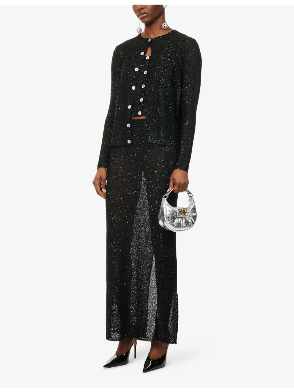 Sequin Split Knitted Maxi Skirt - 2