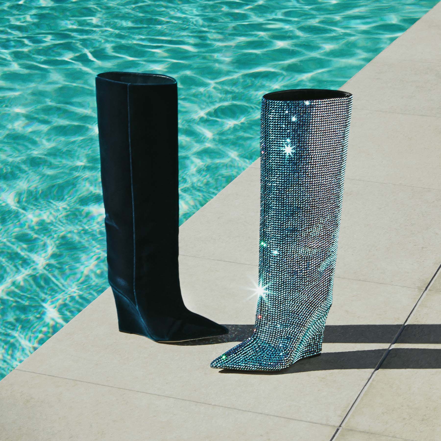 Blake Knee Boot 110
Malibu Mix Suede Wedge Knee-high Boots with Honeybomb Crystals - 6