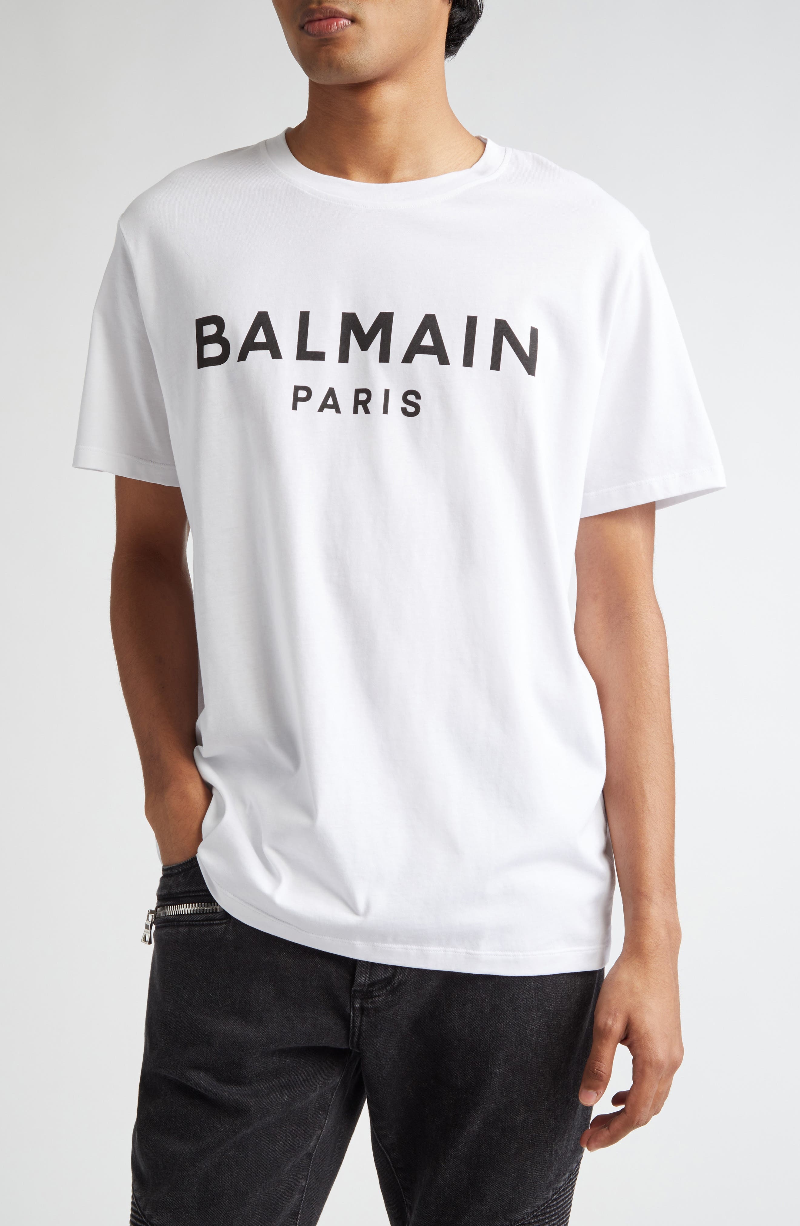 Balmain Logo Graphic T-Shirt in Gab White/Black at Nordstrom - 1