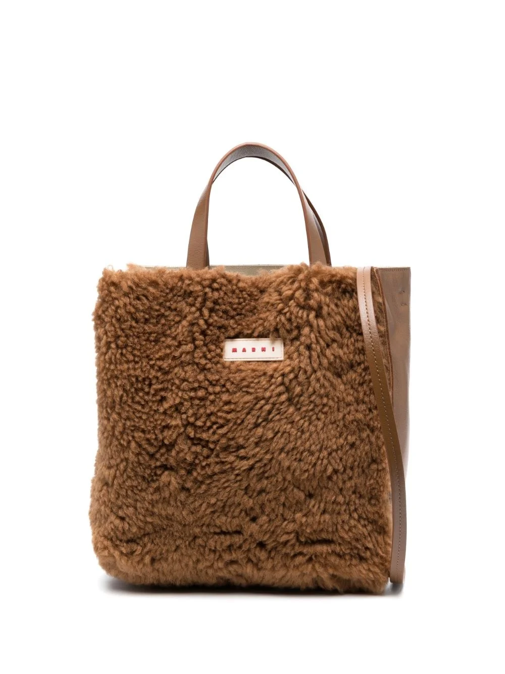 logo-patch shearling tote bag - 1